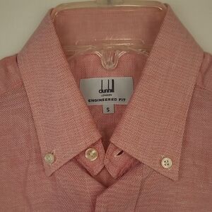 DUNHILL Engineered‎ Fit Portugal Pink Weave Cotton Linen Sz S Short Sleeve Shir